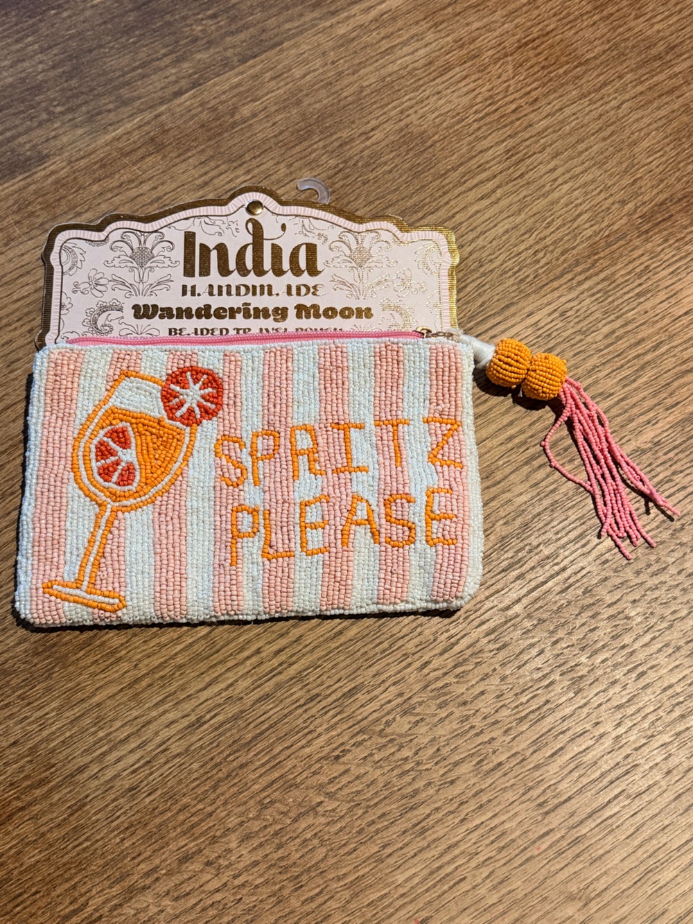 Wander Beaded Coin Pouch - Pink, Orange & Cream